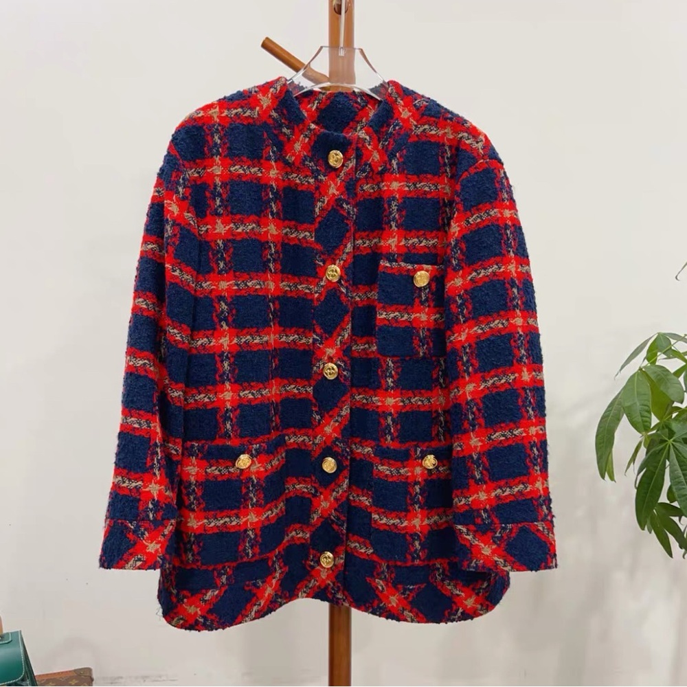 Authentic Gucci Red and Blue Checkered Blazer